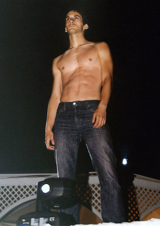 George Tounas as runway-model at a fashion show of Greek designer Nikos Takis on Mykonos, Greece (2001)
