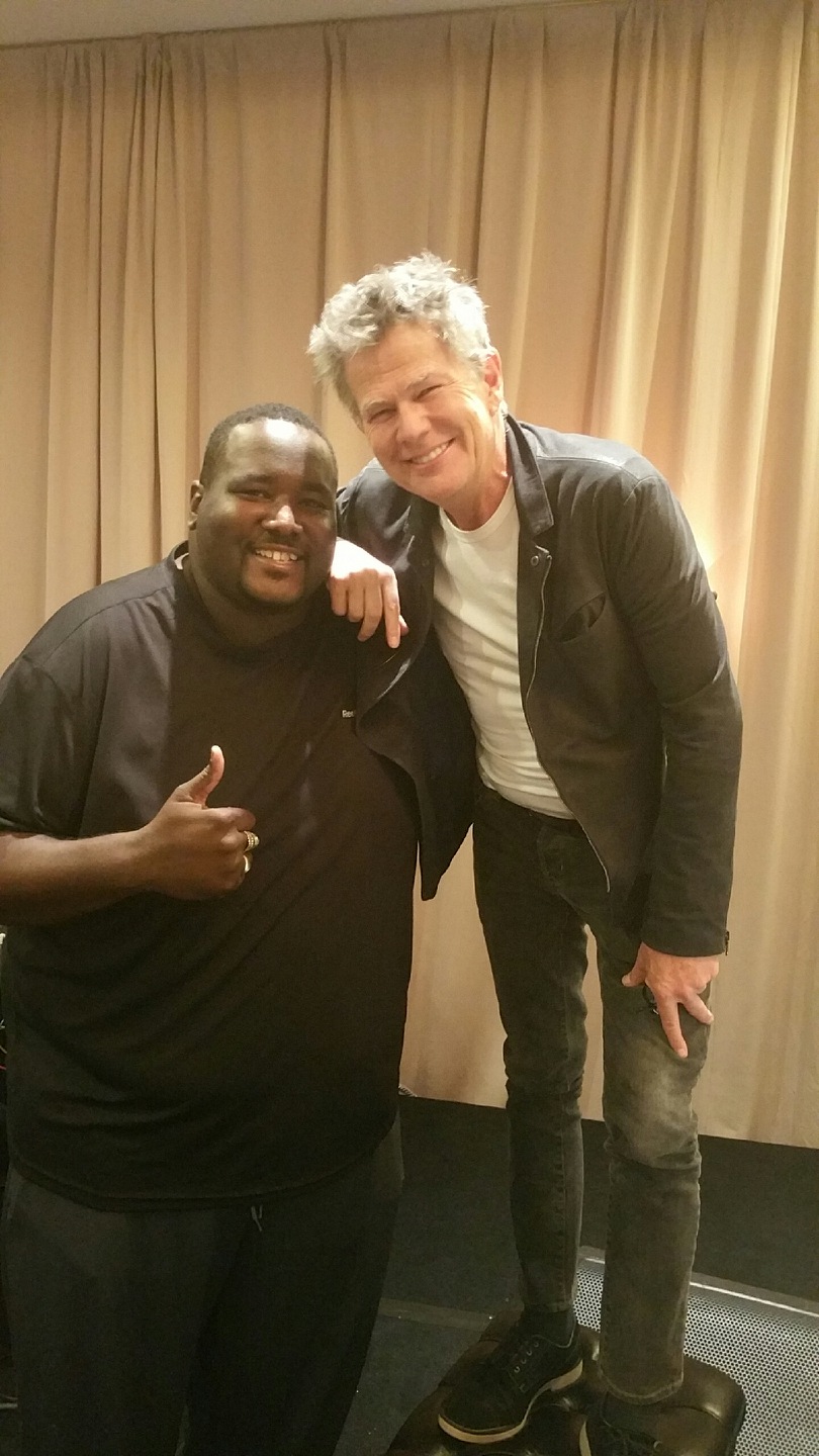 Quinton Aaron and David Foster at the show rehearsal for Muhammed Ali's 21st Annual Celeb Fight Night!