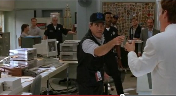 Specialist - Bomb Squad, James Woods character Threatens To Blow Up The Precinct.