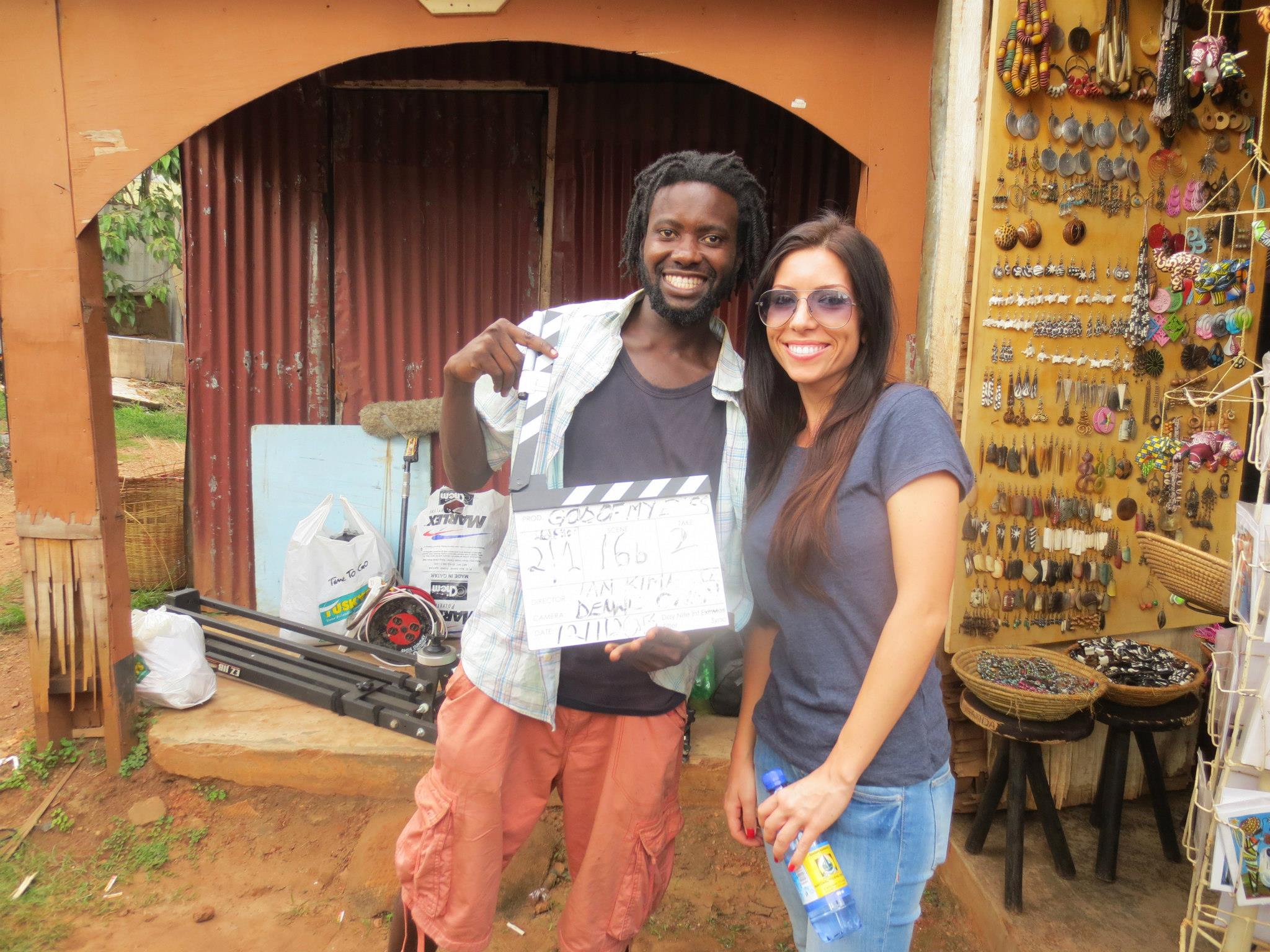 Jennifer Gargano and Director Ian Mark Kimanje on set of 'God of My Eyes' in Kampala, Uganda.