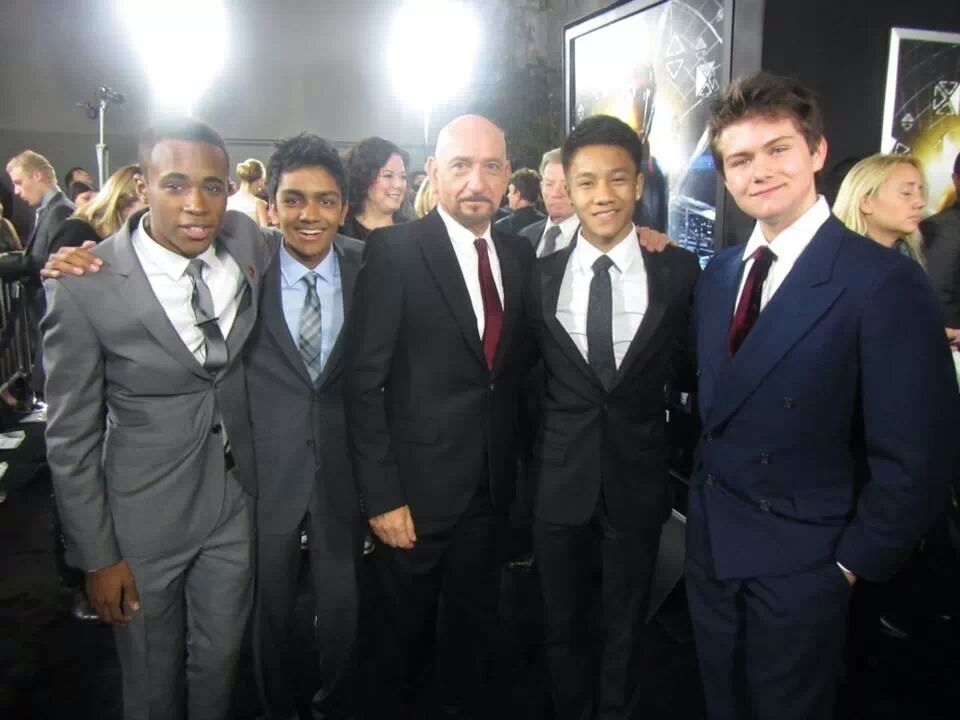 Khylin Rhambo, Suraj Partha, Sir Ben Kingsley, Brandon Soo Hoo, and Conor Carroll at the ENDER'S GAME Red Carpet Premiere