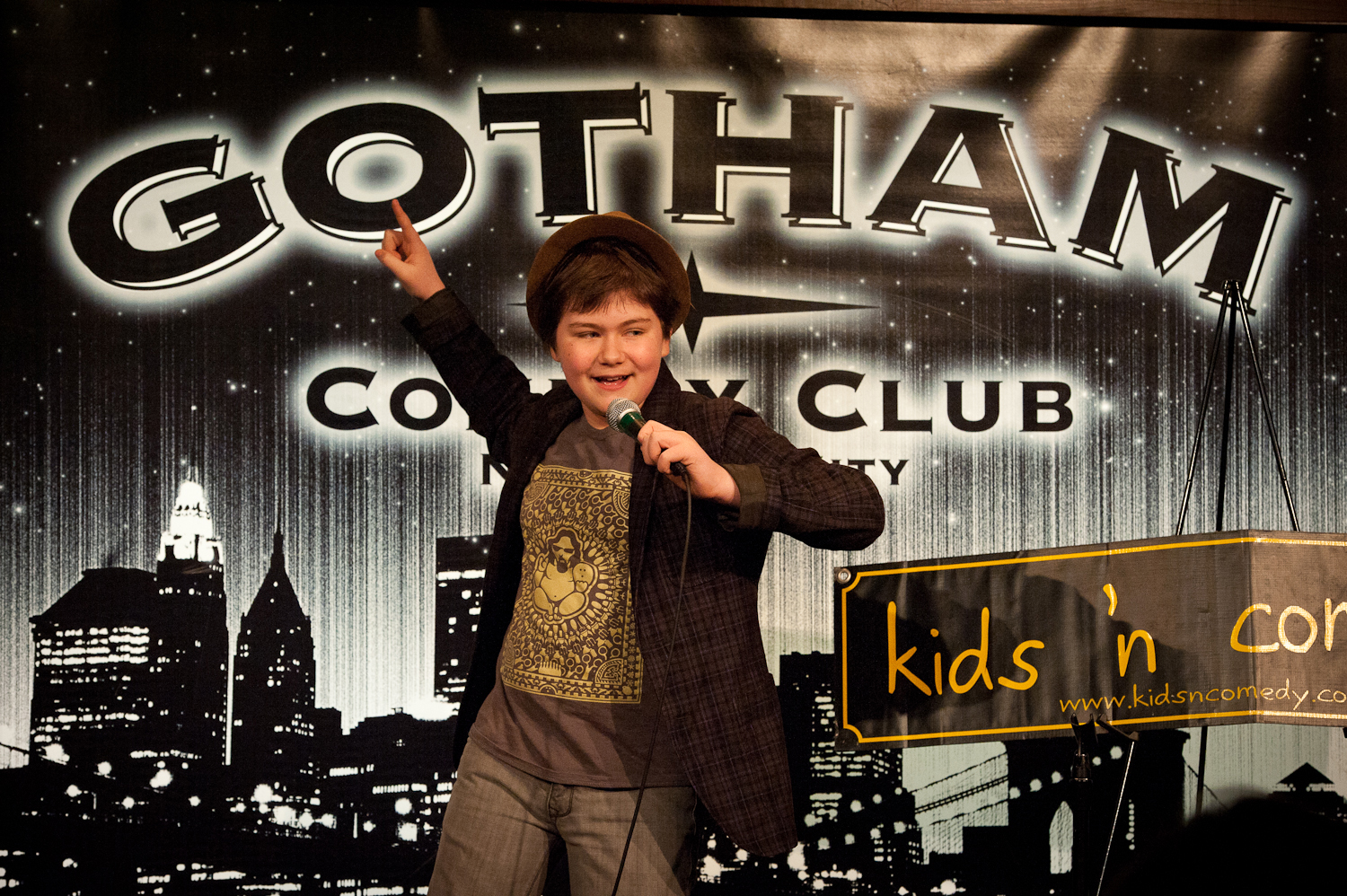 Conor performing at Gotham Comedy Club, as part of Kids 'n Comedy
