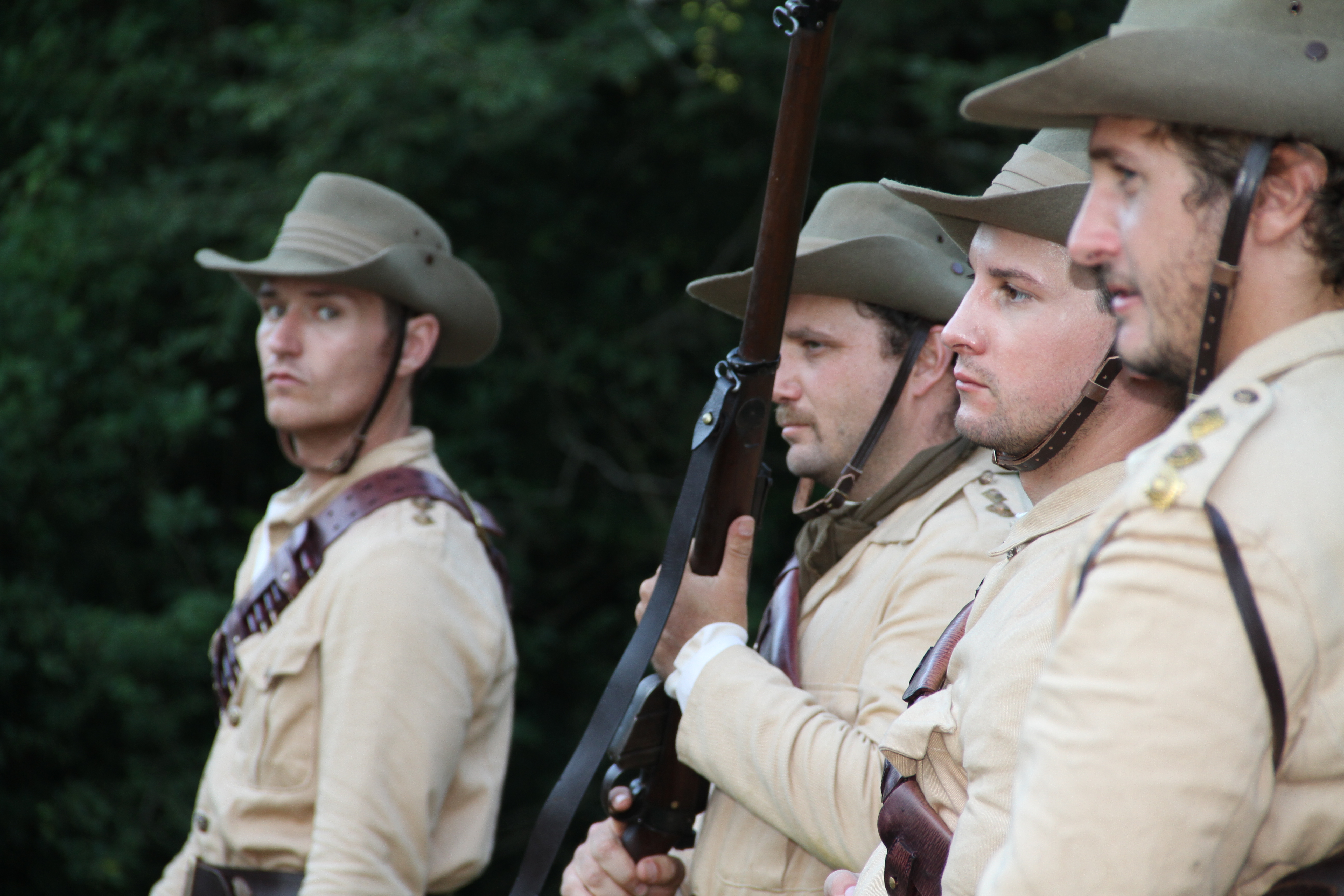 Benedict Wall, Aidan Lithgow, Traverse Le Goff and support cast on the set of Breaker Morant - The Retrial.