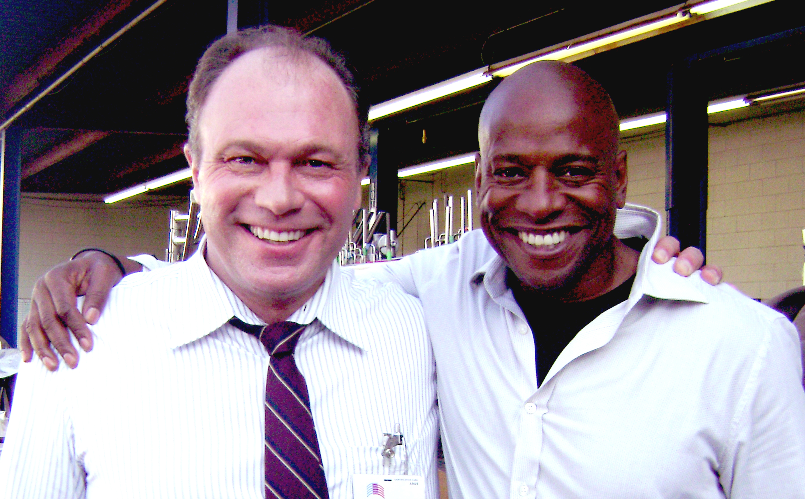 Actors James Rekart and Sherman Augustus on set of NCIS: Los Angeles 