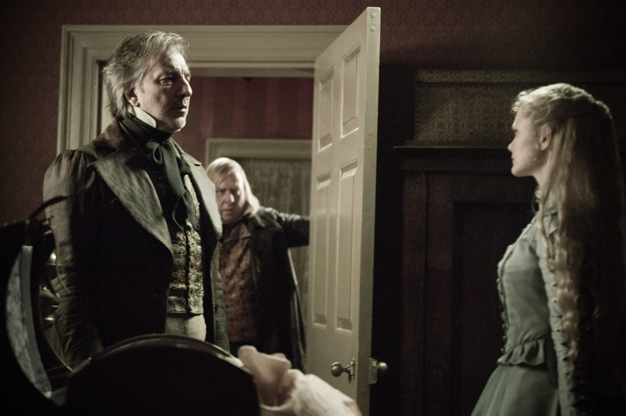 Still of Alan Rickman, Timothy Spall and Jayne Wisener in Sweeney Todd: The Demon Barber of Fleet Street (2007)