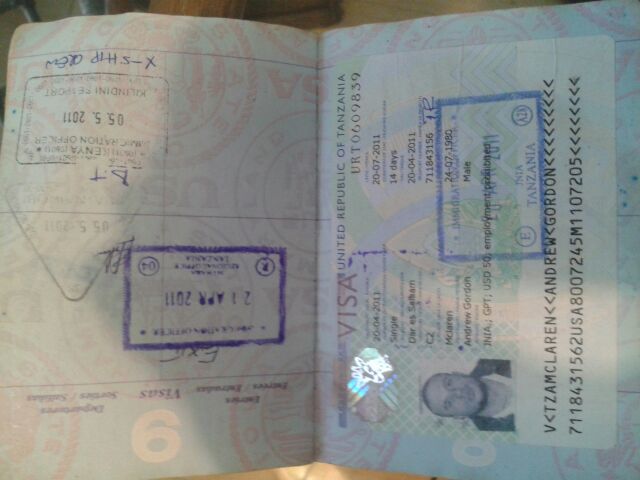 Tanzania visa from mercenary mission protecting ships from Somali pirates for a British oil company 2011