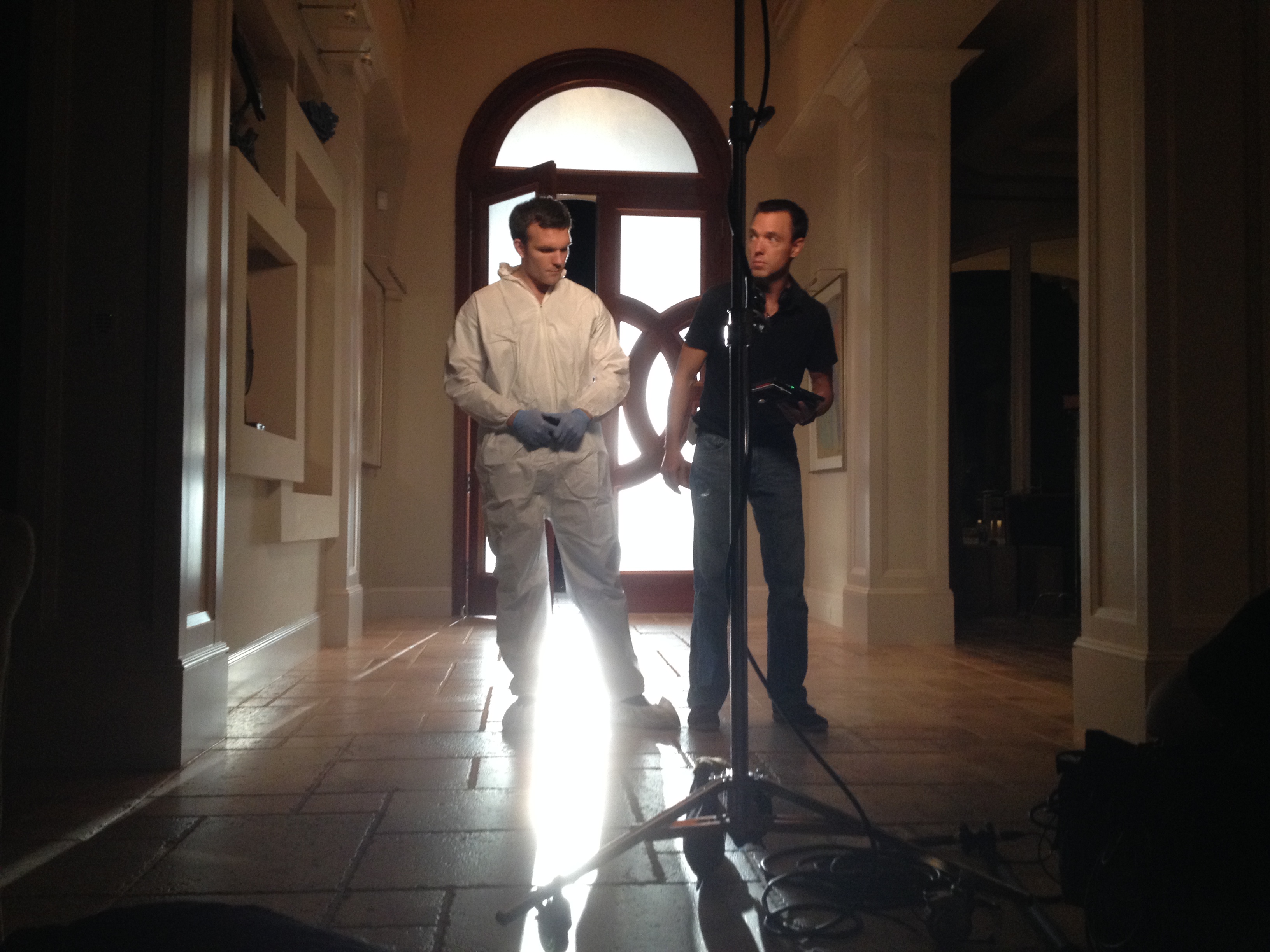 Kimball Carr (right) directs Roger Wayne during a rehearsal for a scene in Nobody But Us.