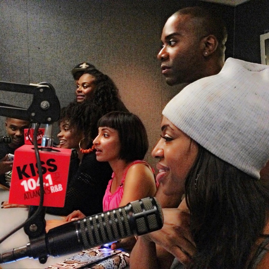 Still of Kinnik Sky, Nic Few, Syr Law, Rhonda Morman, Tabitha Brown, Roger Panayo, Jerrell O'Neal (cast of Sunday Mourning) on Art Terrell radio show Kiss 104.1 in Atlanta, GA