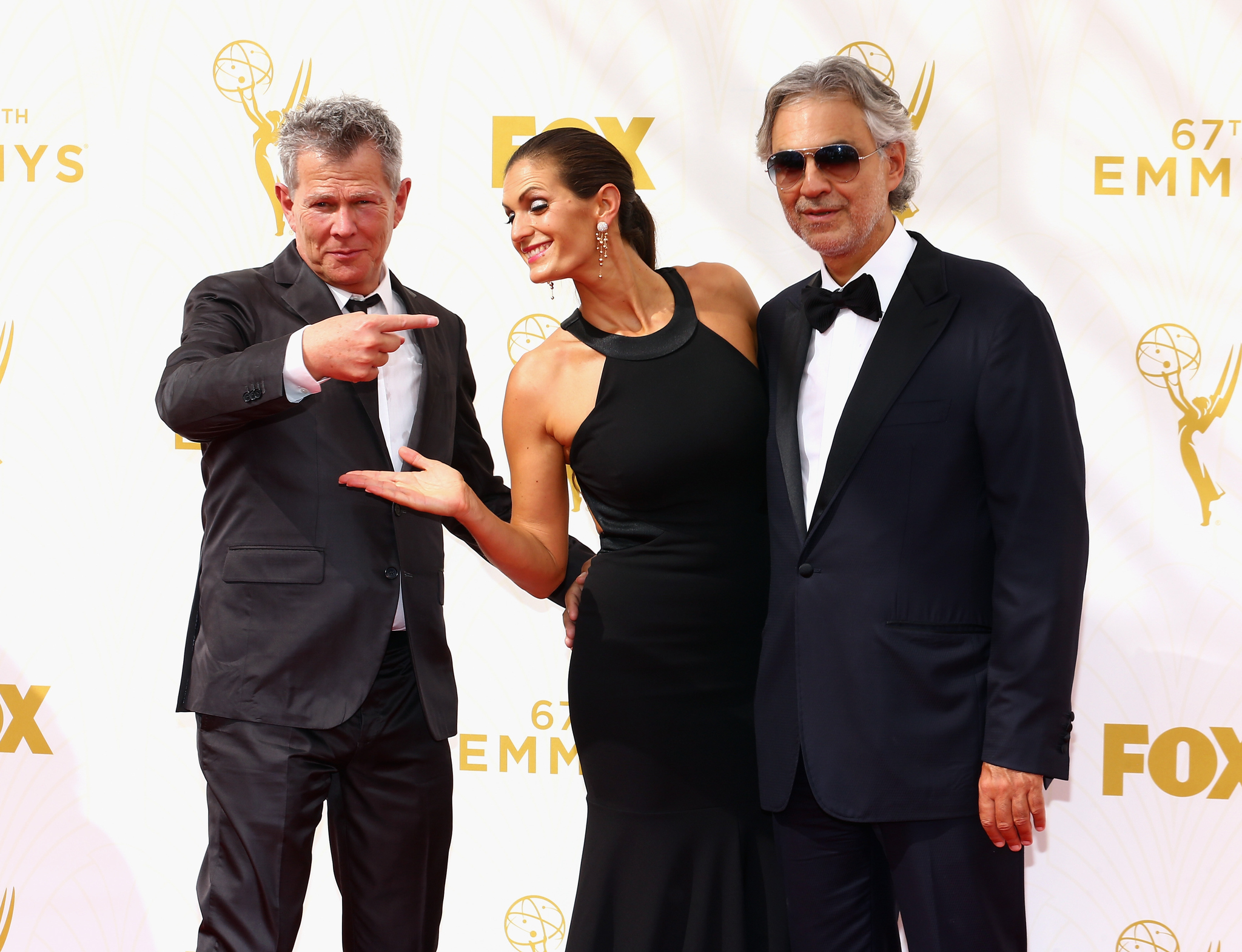 Andrea Bocelli, David Foster and Veronica Berti at event of The 67th Primetime Emmy Awards (2015)