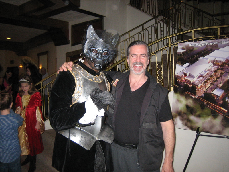 Talon dressed as Maugrim from Chronicles of Narnia production with stage and film stunt fighting master Dan Speaker.