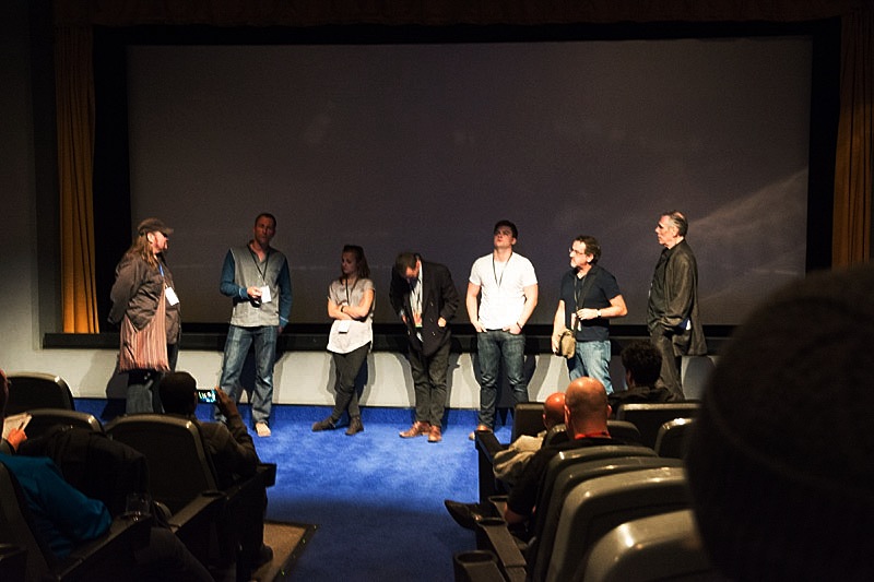 The Sleeping Room world premiere at Film4 Frightfest 2014. L-R Billy Chainsaw, John Shackleton, Leila Mimmack, Joseph Beattie, Chris Waller, Gareth I Davies, Christopher Adamson.