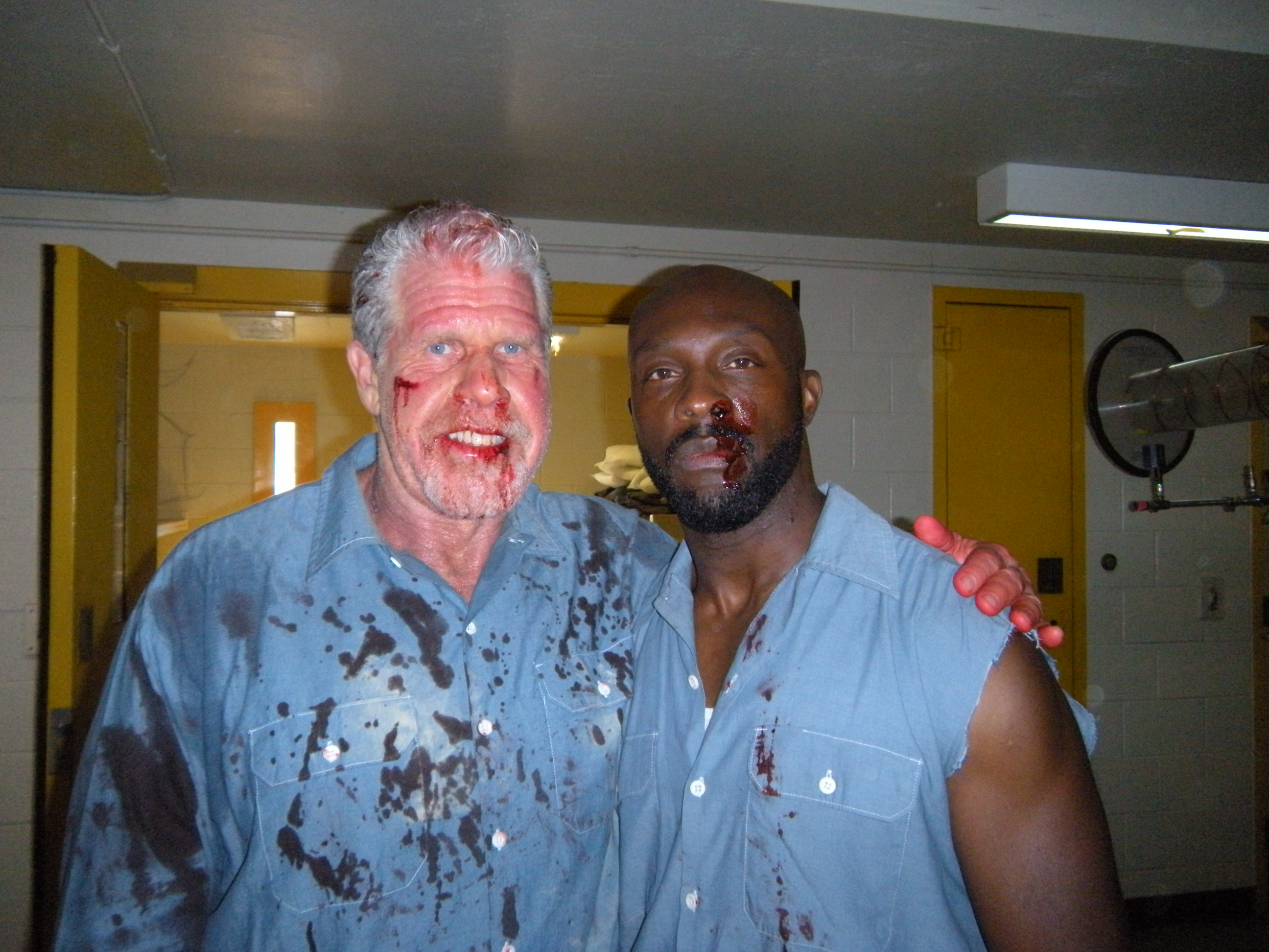Ron Perlman (Clay) and Ro Brooks (Kettle) on set of FX's hit drama series Sons Of Anarchy.