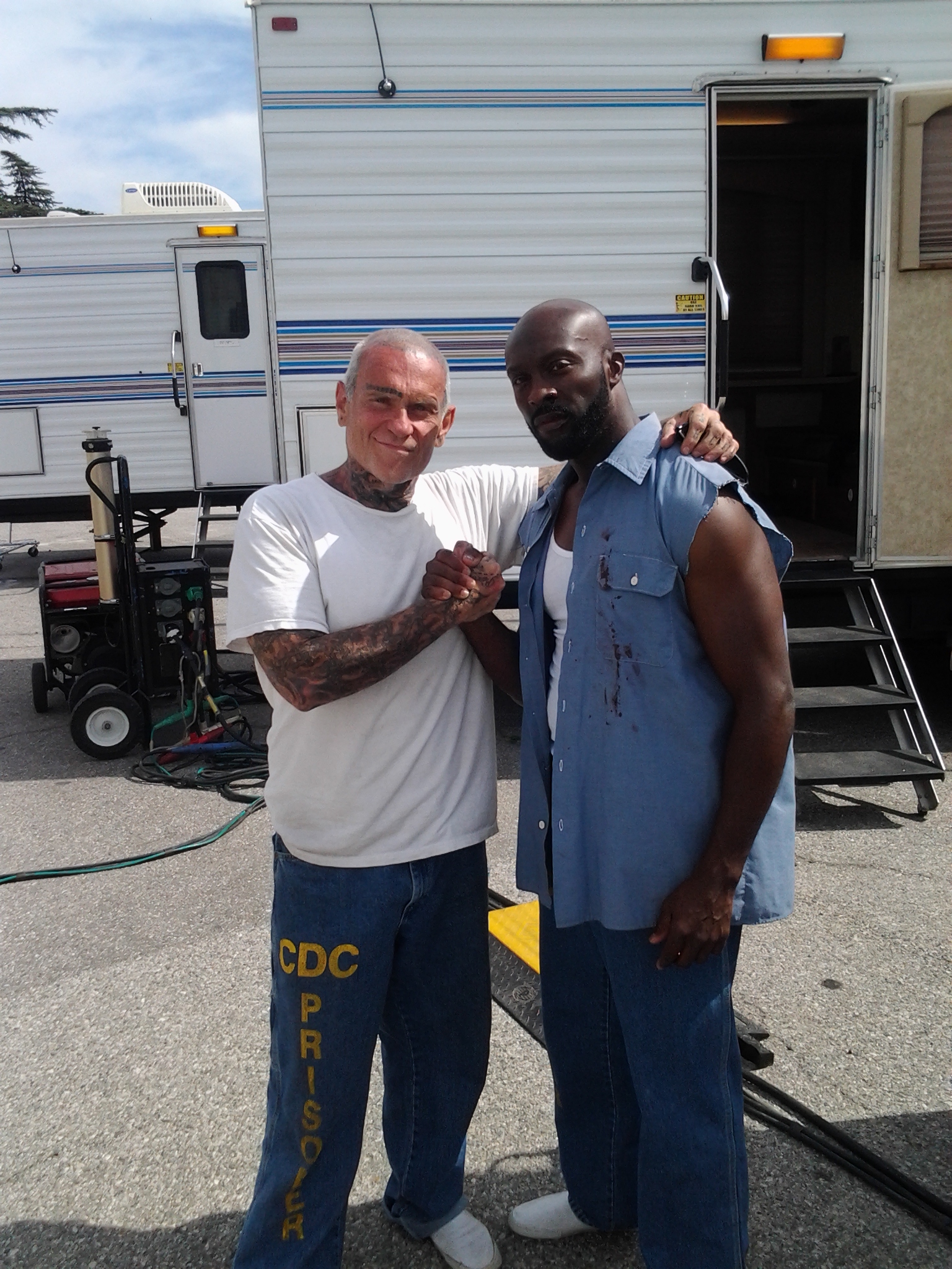 Ro Brooks (Kettle) and the homie Ben, on set of FX's hit drama series Sons Of Anarchy.