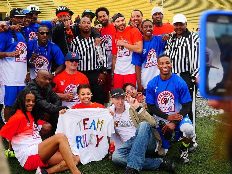 Ro Brooks and celebrity friends participating in a Celebrity Flag Football Game Fund Raiser to help raise awareness for children in Foster Care. Presented by (OCAAT) One Child At A Time