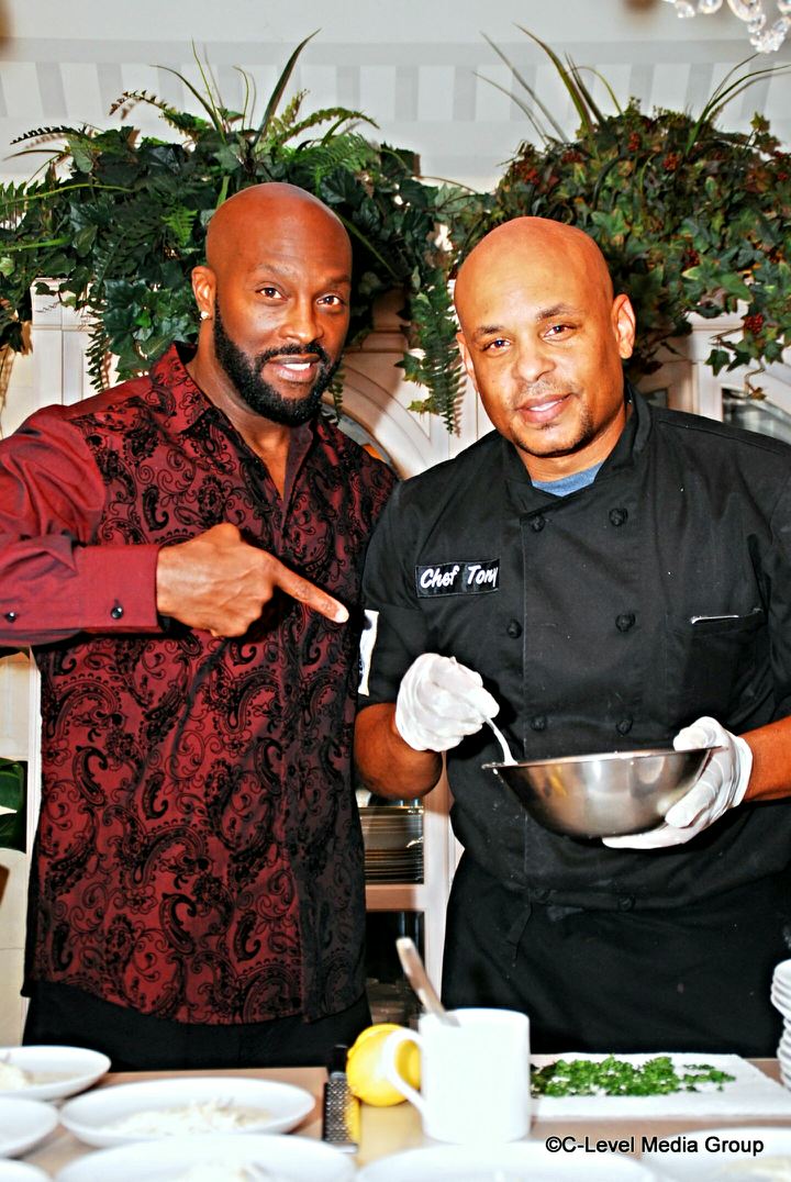 Ro Brooks and Celebrity Chef Tony at my dinner party. Chef Tony put his foot in the 5 course meal.