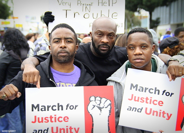 Ro Brooks with Jon Jon and Steve of R&B Group Troop Marching for Justice at the Black Lives Matter March.