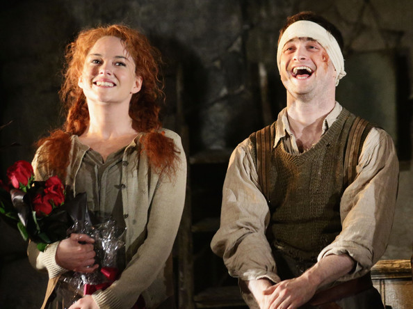 Actors Sarah Greene (L) and Daniel Radcliffe during the Broadway opening night of 