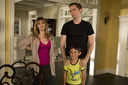 Still of Jennifer Jason Leigh, Justin Kirk, Ethan Kent and Gavin Kent in Weeds (2005)