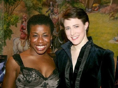 Uzo Aduba and cast mate, Xanthe Elbrick, attend Opening Night of Broadway's Coram Boy.