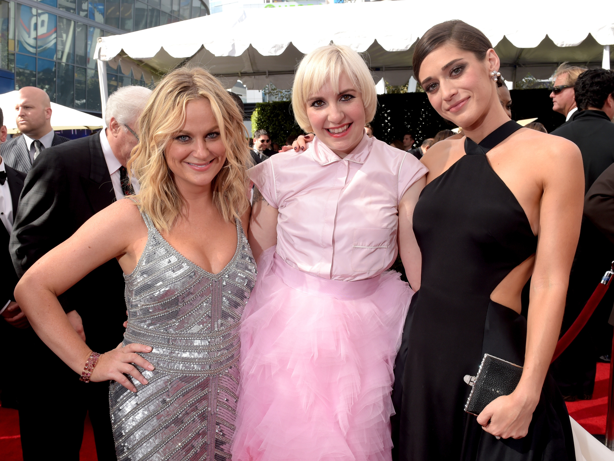 Lizzy Caplan, Amy Poehler and Lena Dunham at event of The 66th Primetime Emmy Awards (2014)