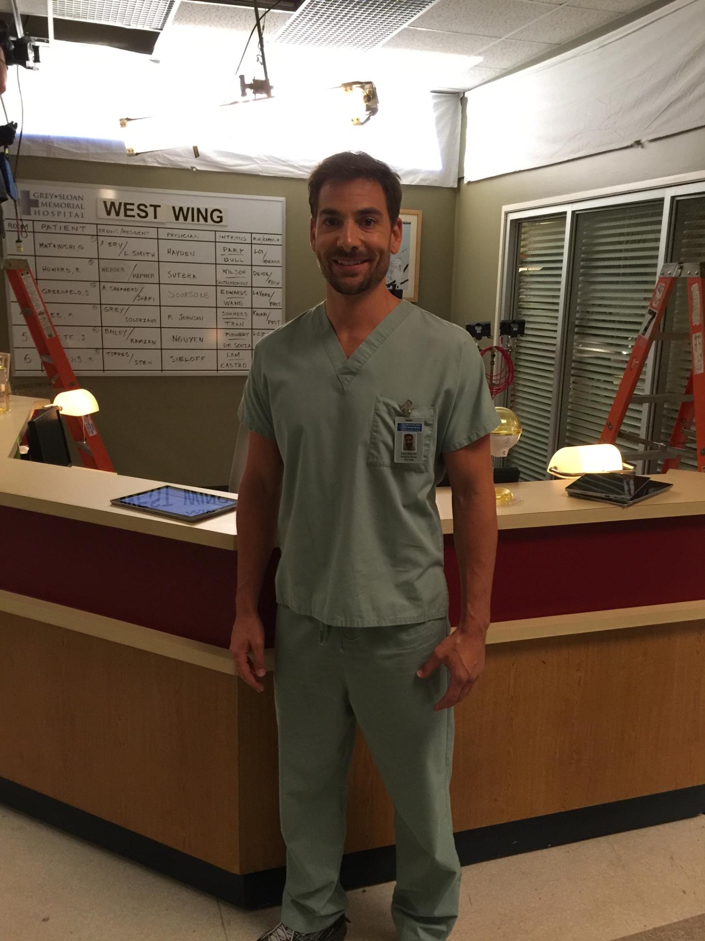 Chris Muto as Nurse Michael on set of Grey's Anatomy