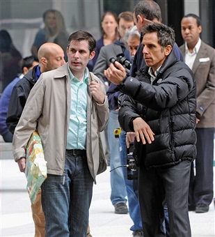 Director/actor Ben Stiller and his stand in, Rob Tode, filming on location for 'The Secret Life Of Walter Mitty' on May 7, 2012 in New York City.