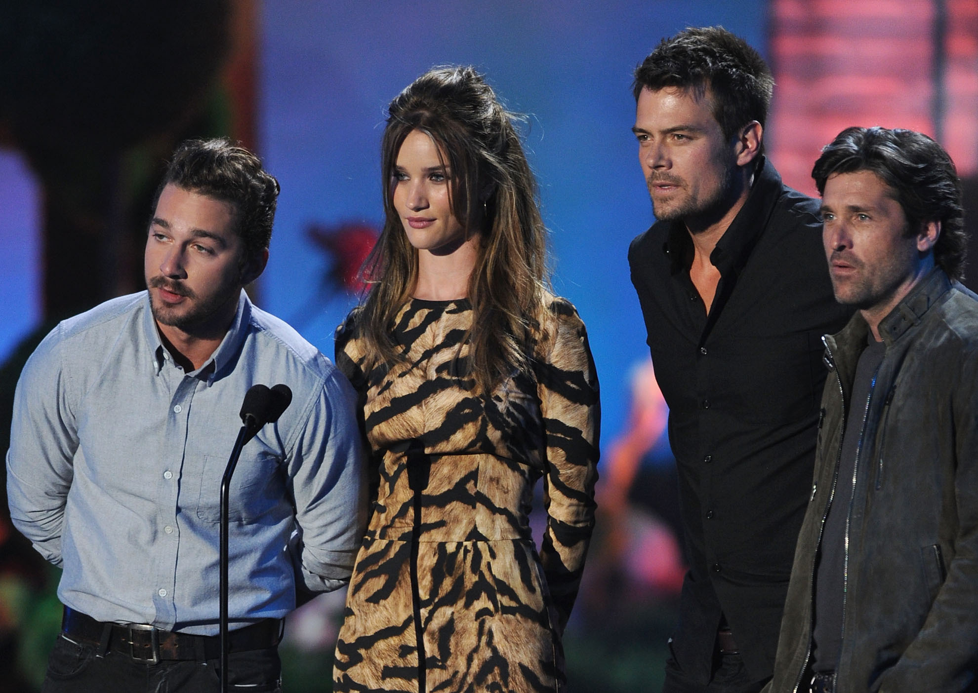 Patrick Dempsey, Josh Duhamel, Shia LaBeouf and Rosie Huntington-Whiteley at event of 2011 MTV Movie Awards (2011)