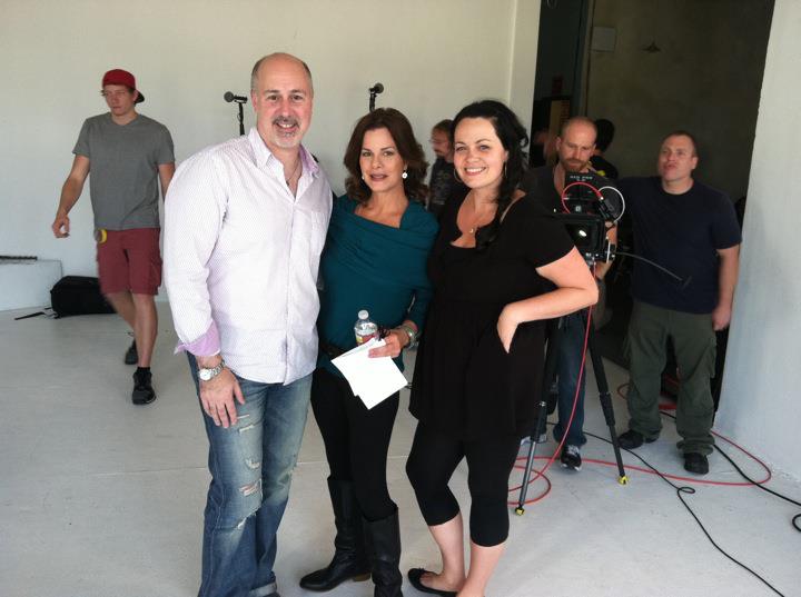 Casting Director Scott David, Marcia Gay Harden, Director Maria Matteoli on the set of The Wine of Summer