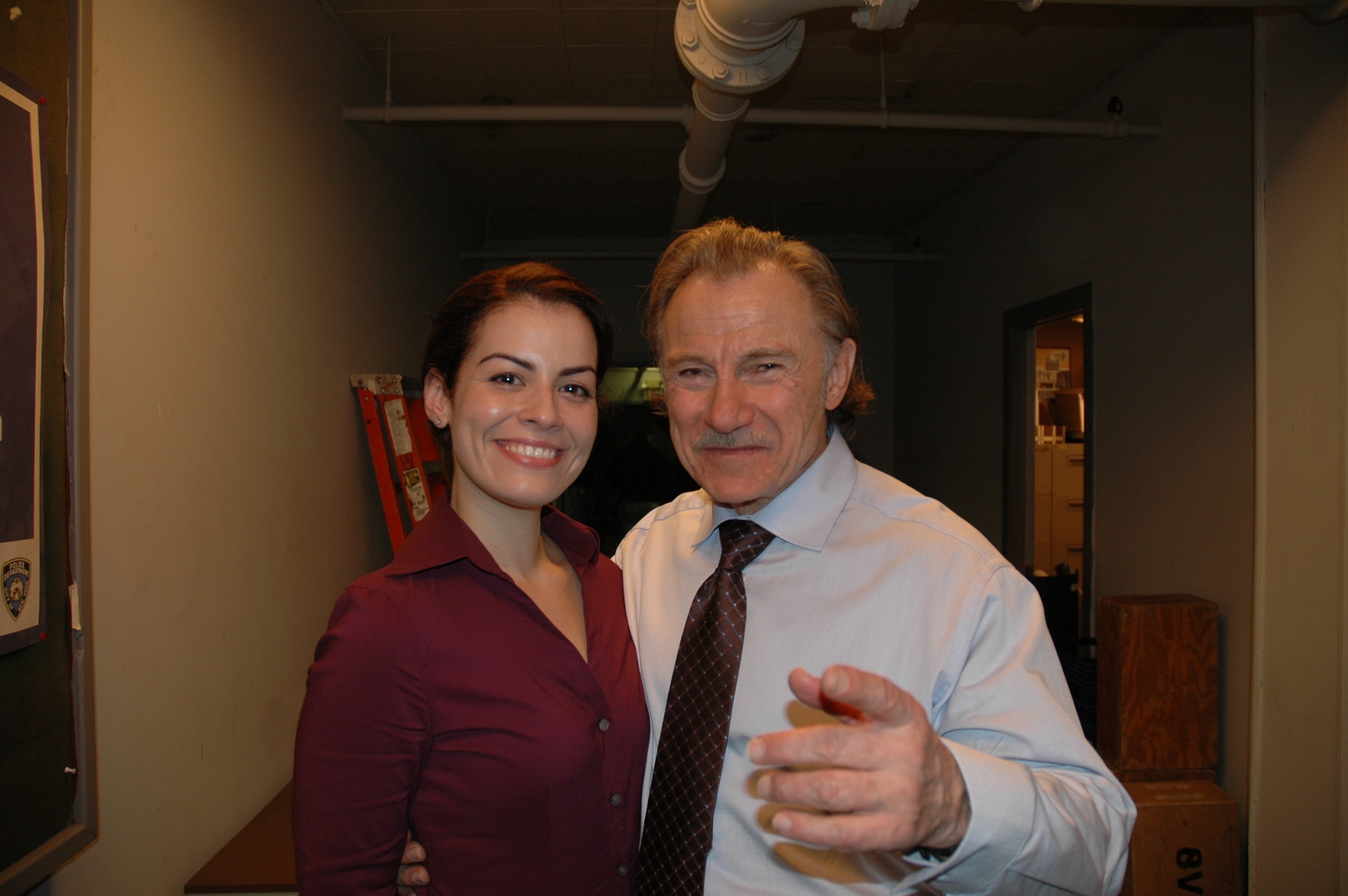 Harvey Keitel and Tania Santiago on the set of The Ministers