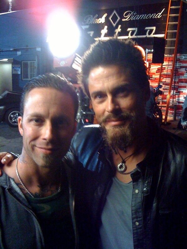 David Dossett and Rob Lowe on the set of Californication.