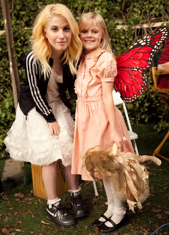 Harley and Hayley Williams, the lead singer of Paramore. on the set of the music video shoot, 