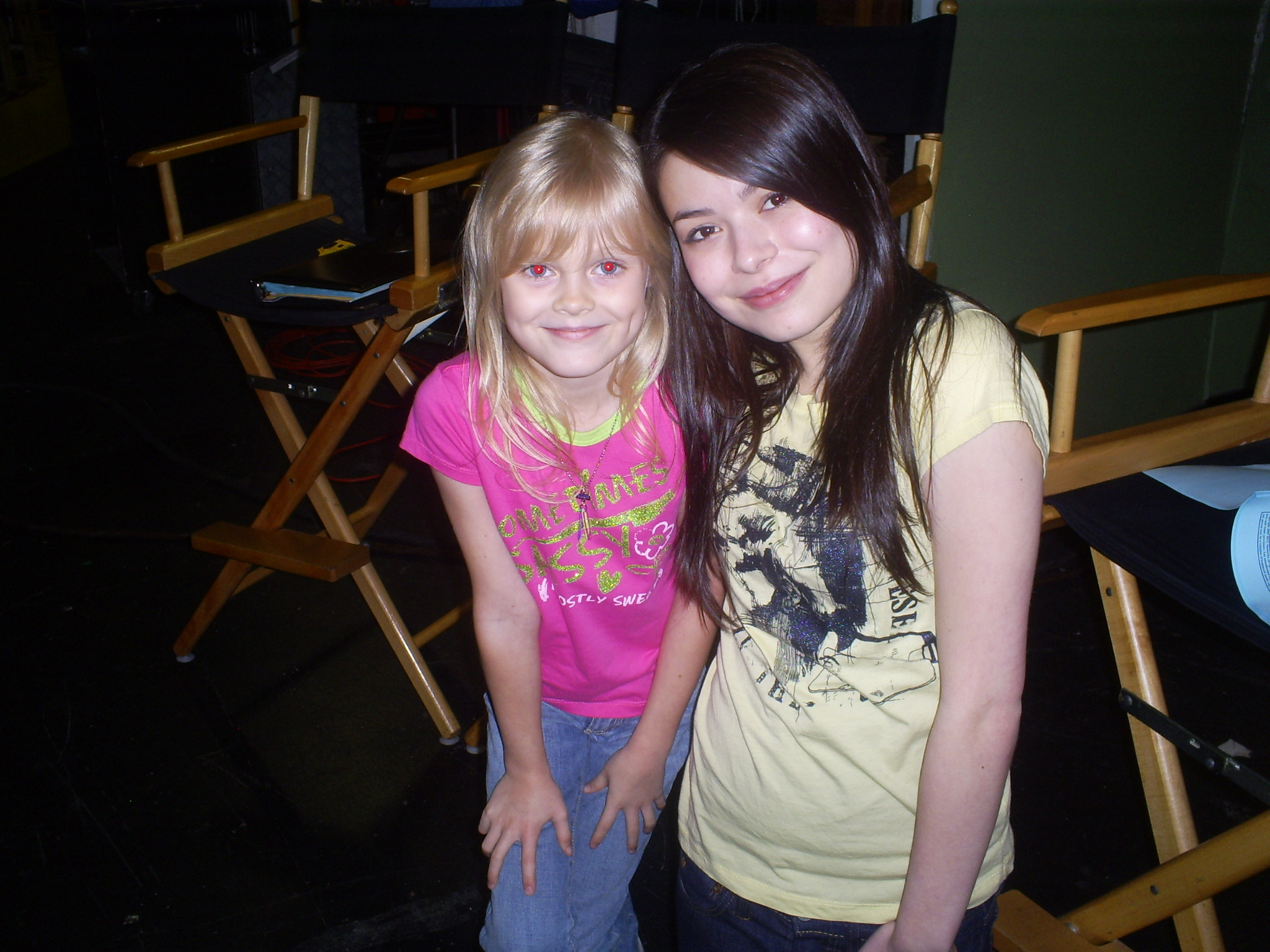 Harley and Miranda Cosgrove on the iCarly set.