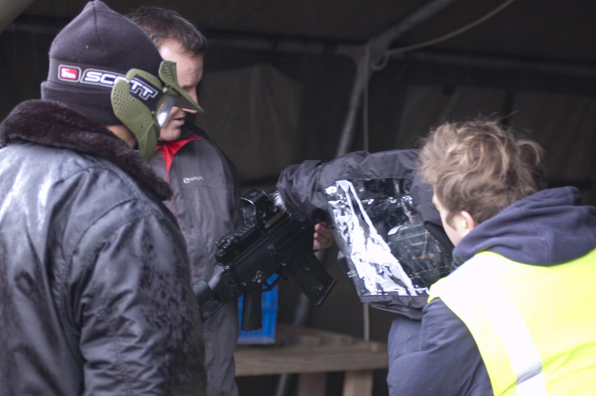 Simunition filming for Battlefirld Sports in the rain near Bideford. The back of my head as is often the case!