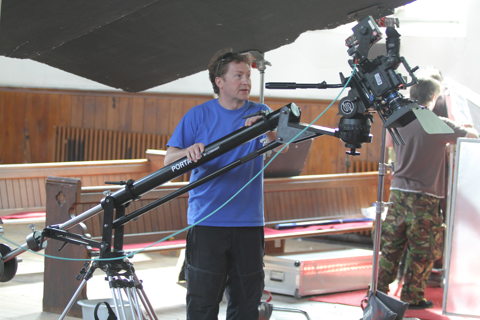 Filming the Reverend in Wales. Setting up the jib shot over Stuarts body