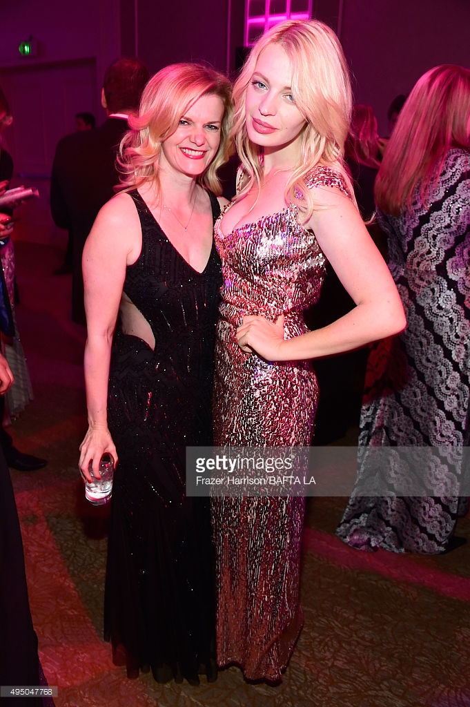 Actors Denise Nicholson (L) and Chloe Farnworth attend the 2015 Jaguar Land Rover British Academy Britannia Awards presented by American Airlines after party at The Beverly Hilton Hotel on October 30, 2015 in Beverly Hills, California.