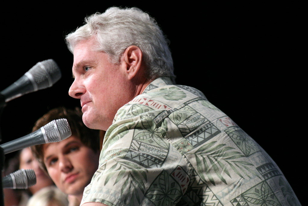 Voice actor Tom Kane during a table read of an episode of The Clone Wars.