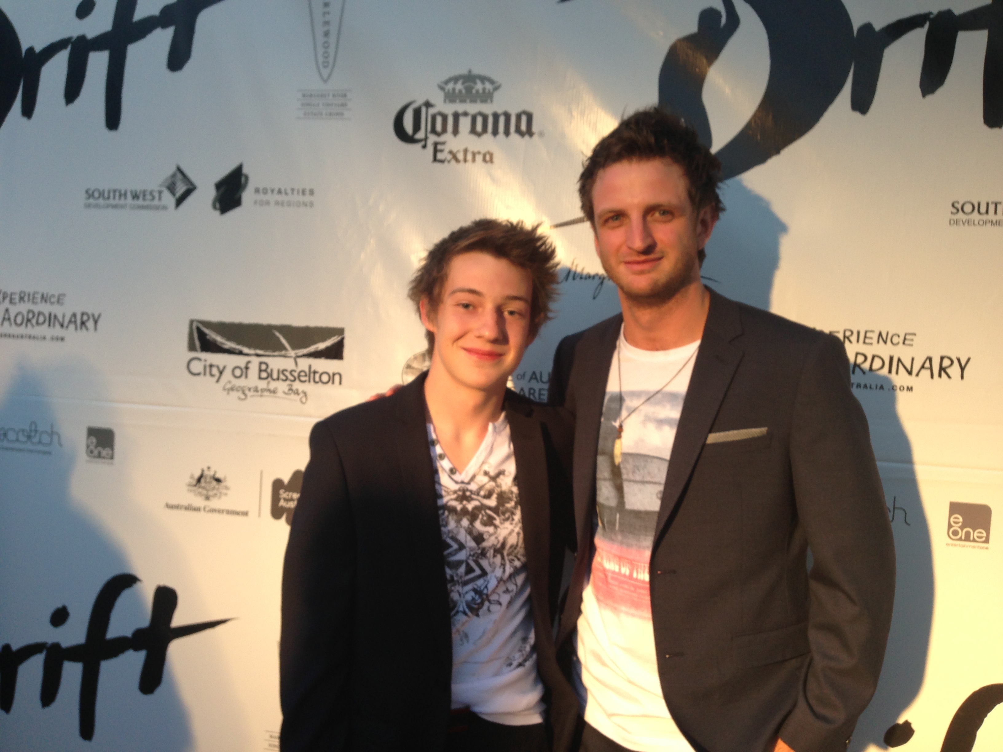 Harrison Buckland-Crook and Aaron Glenane at the Drift Premiere