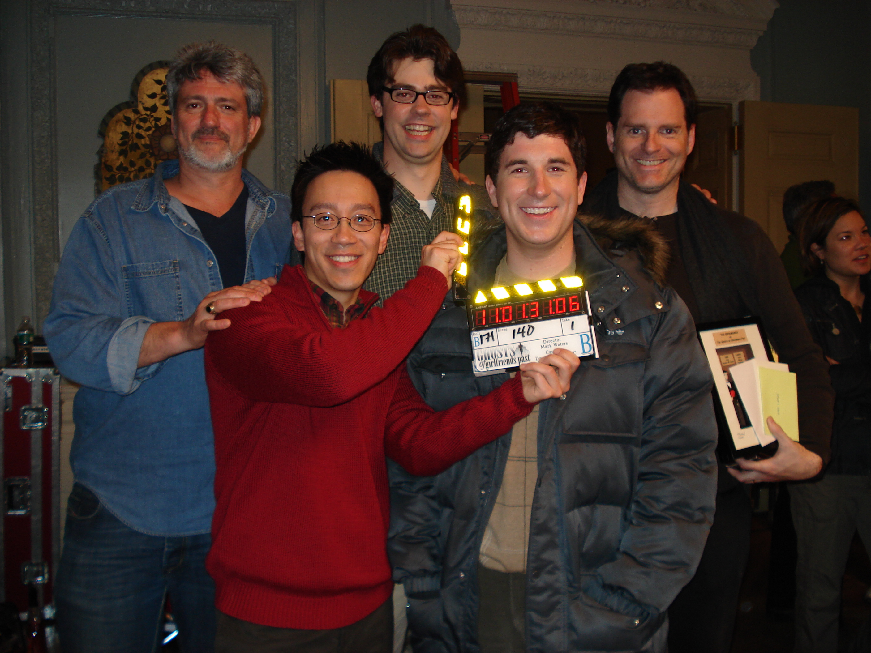 Jonathan Shestack, Albert M. Chan, Micah Sherman, Michael Anastasia, and Mark Waters on the set of Ghosts of Girlfriends Past