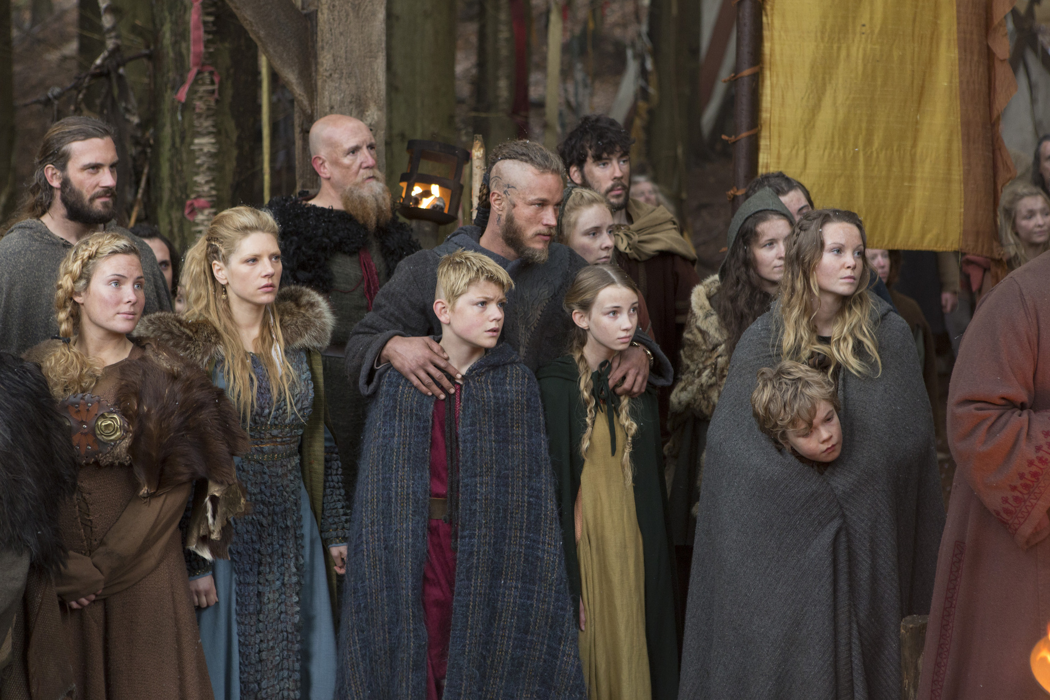 Still of Katheryn Winnick, Travis Fimmel, Clive Standen, Nathan O'Toole and Ruby O'Leary in Vikings: Sacrifice (2013)