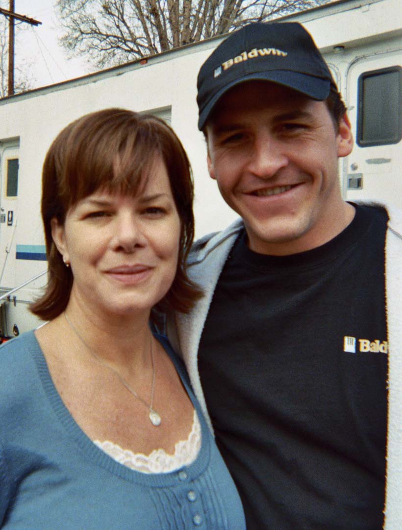 Brian Bogulski with Marcia Gay Harden on the set of 