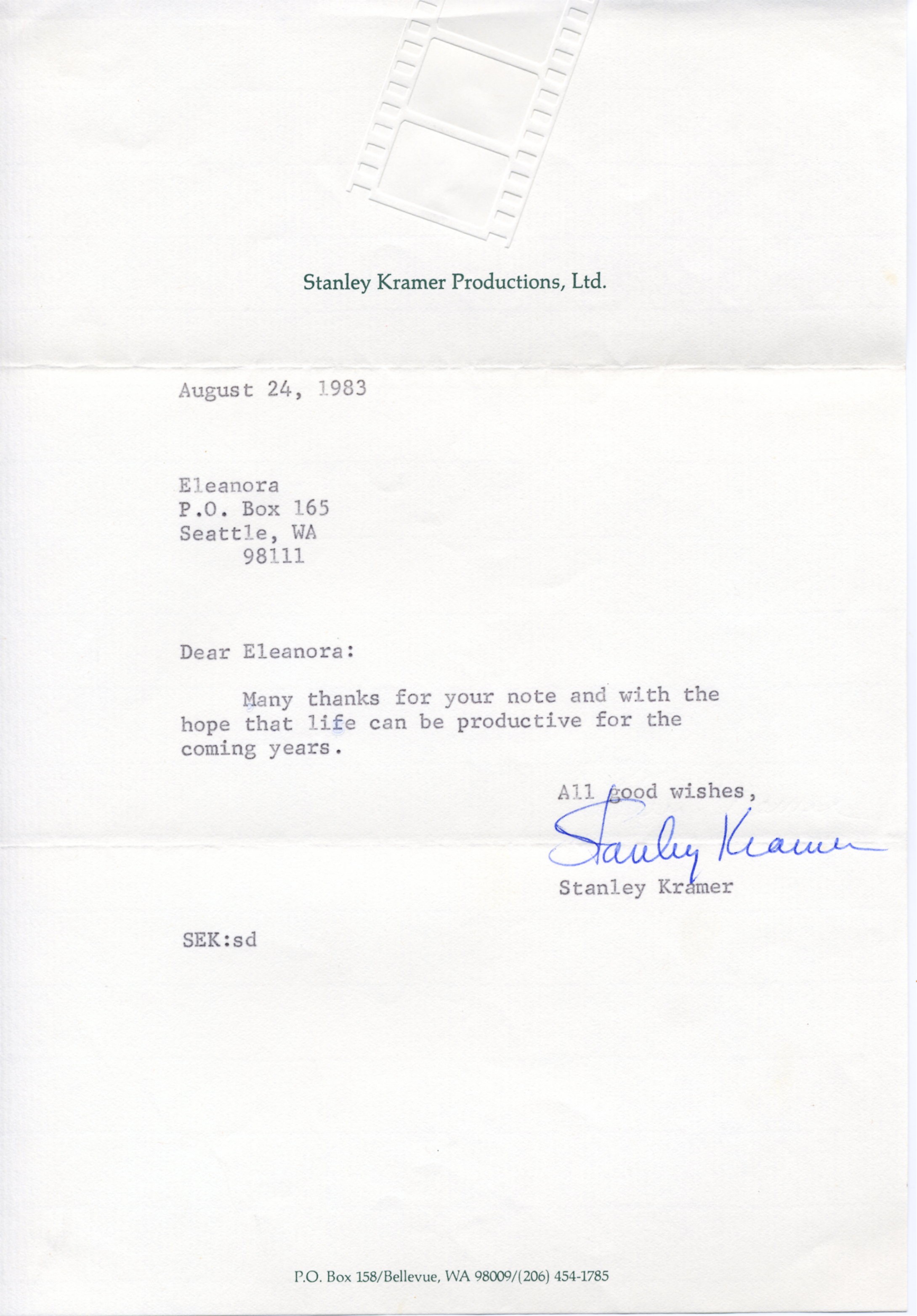 Good Wishes from STANLEY KRAMER, film director