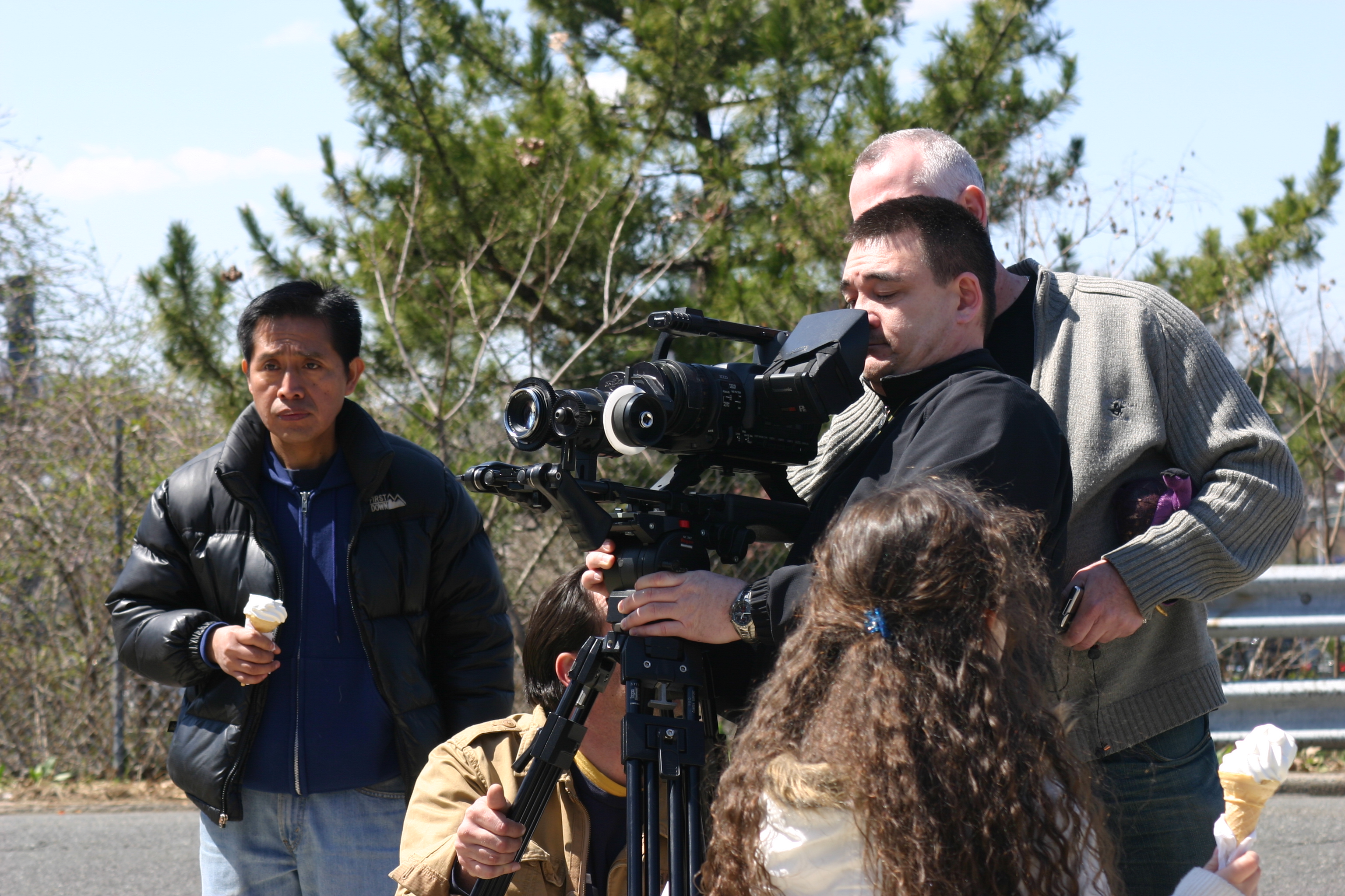 Spike Bauman, 2nd unit, DP, getting prepared while cast members stand by.