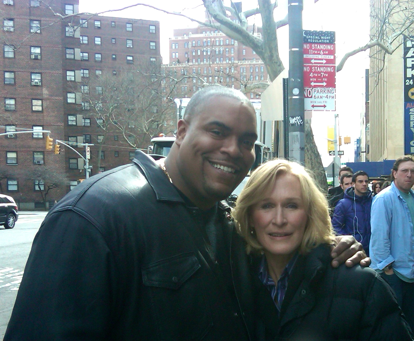 Sean Ringgold with Glenn Close on the set of DAMAGES .