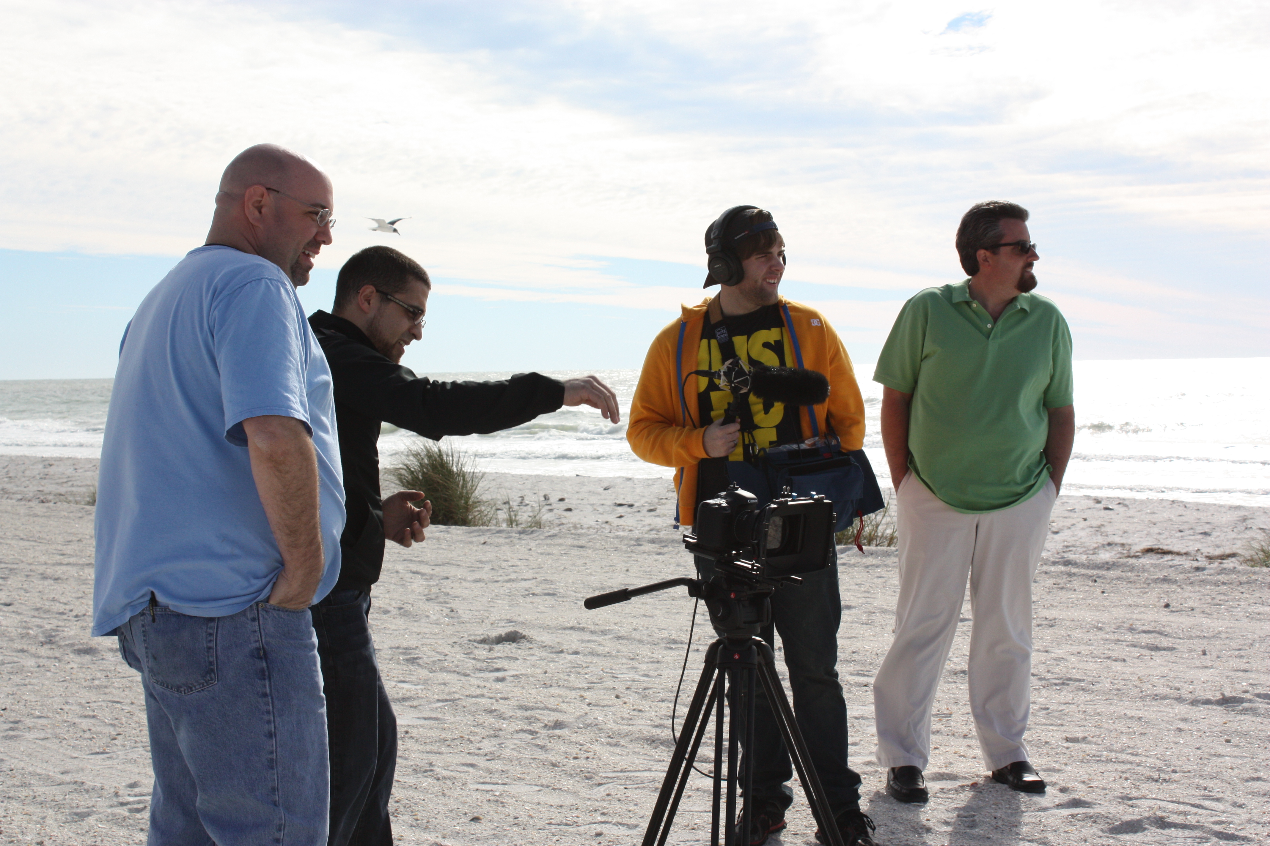 Donald E. Reynolds, Martin Lemaire, Kyla Austin and Ted Souppa on the set of 