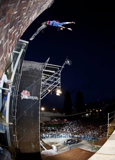 Brady Romberg doing a diving back at the 2009 Red Bull Art of Motion in Vienna Austria.