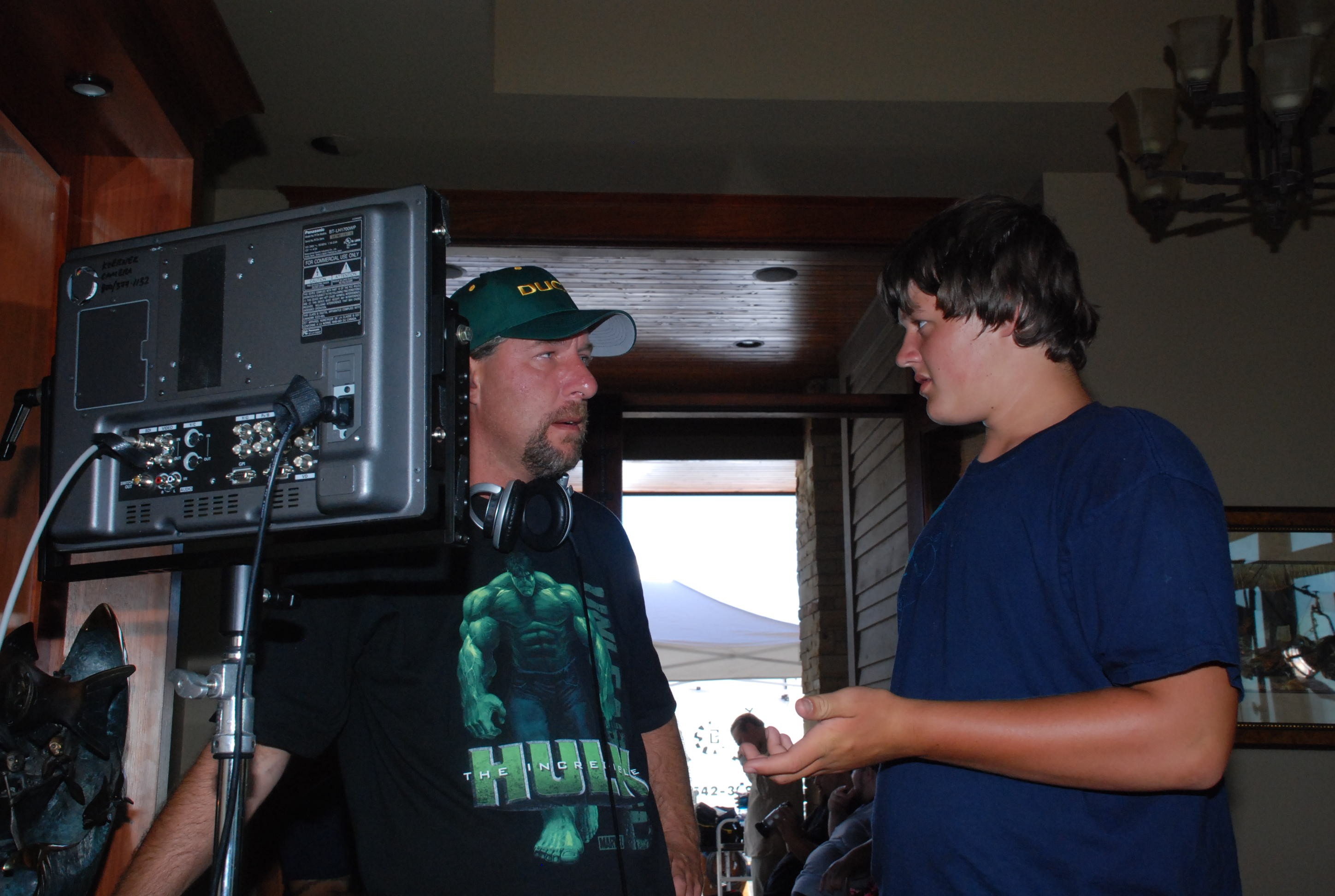 Rob talking it over with Production Assistant and Nephew Arron. Hardest worker on the set.