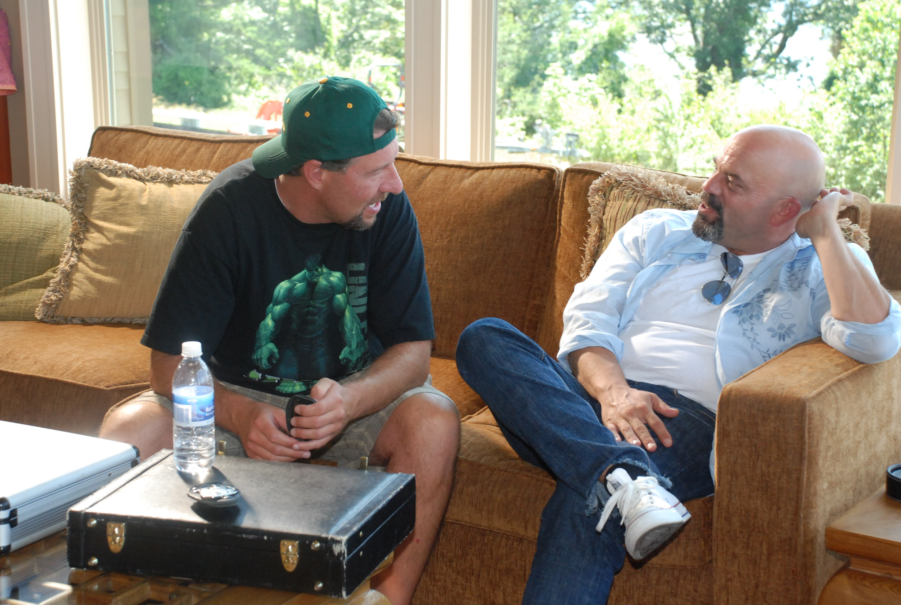 Shooting the bull between takes with Lee Arenberg