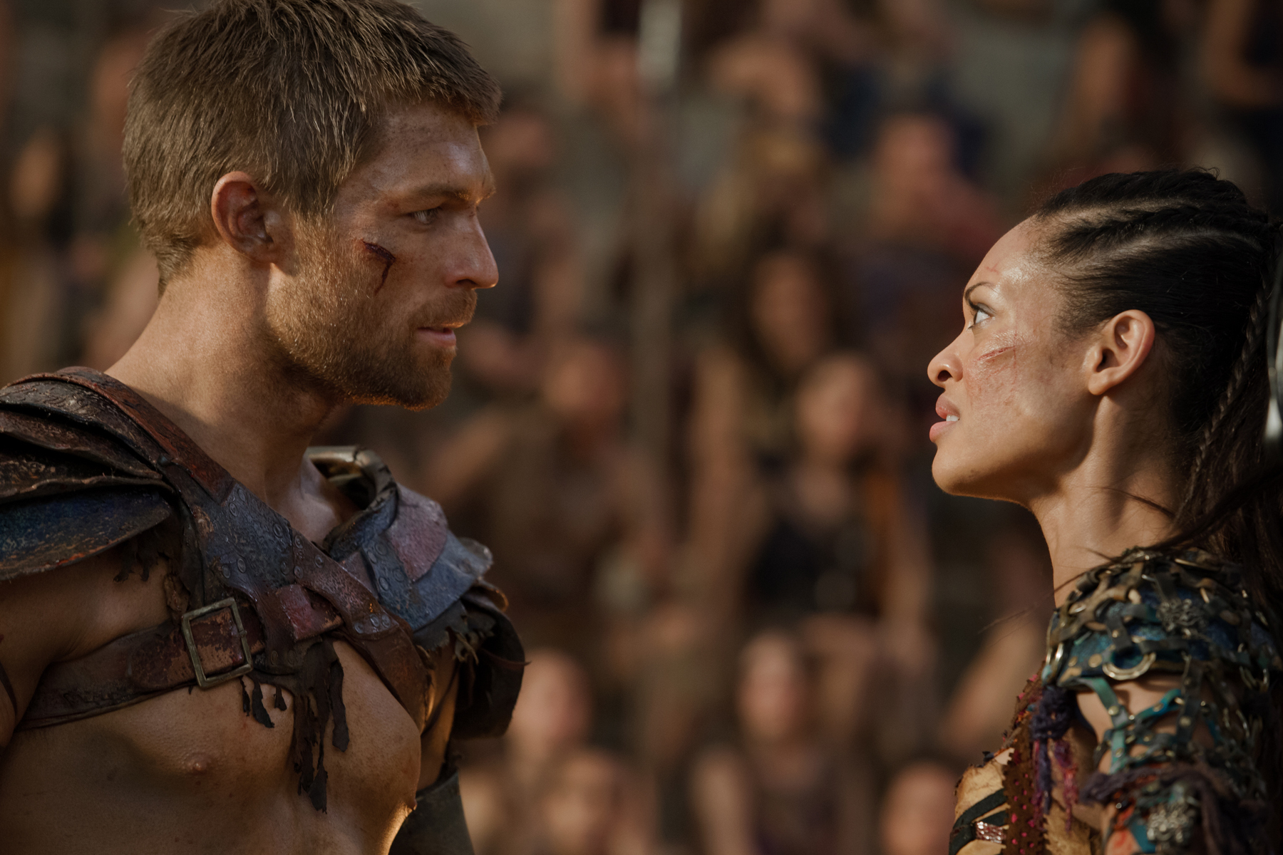 Still of Cynthia Addai-Robinson and Liam McIntyre in Spartacus: Blood and Sand (2010)