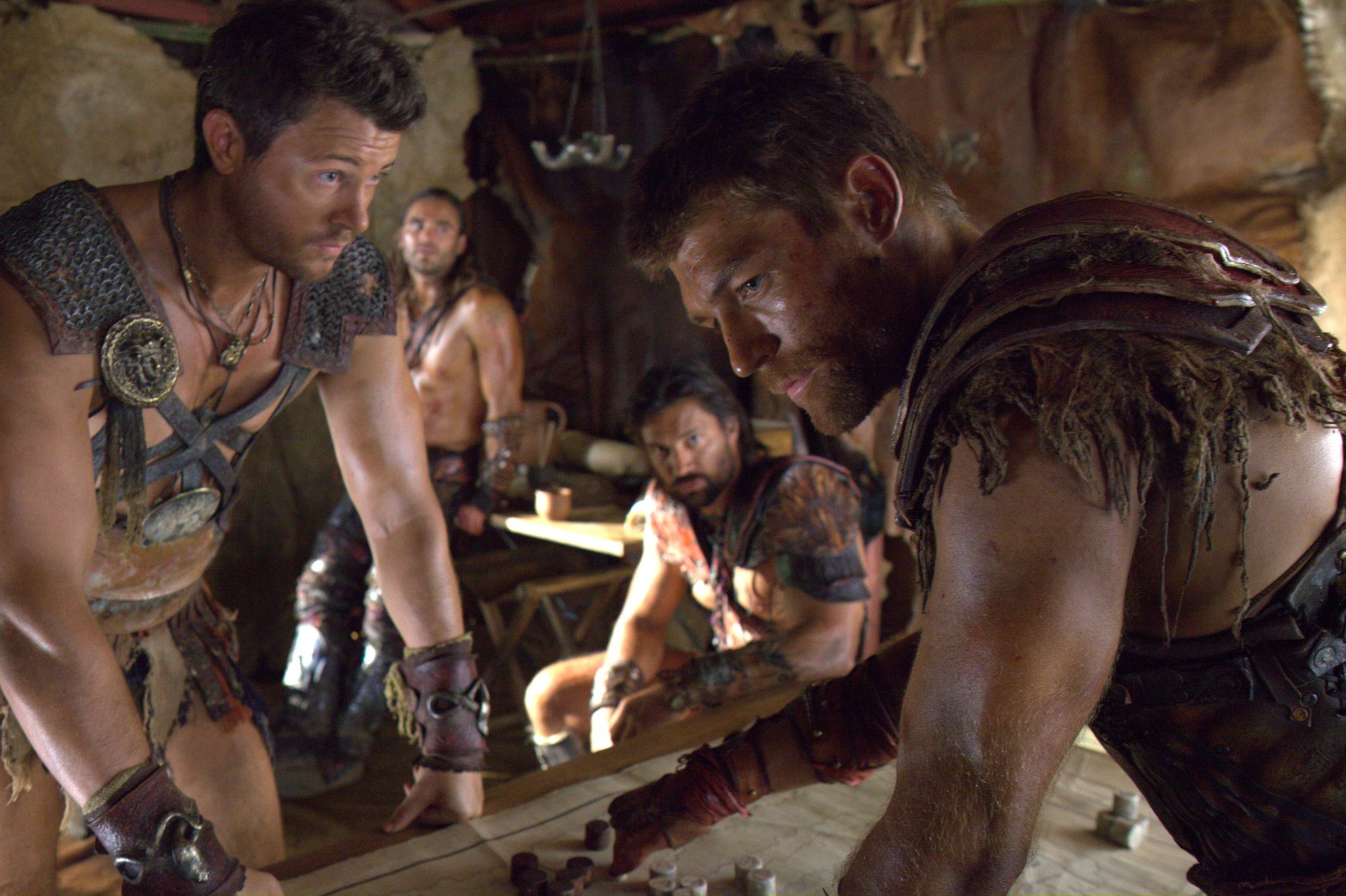 Still of Manu Bennett, Dustin Clare, Daniel Feuerriegel and Liam McIntyre in Spartacus: Blood and Sand (2010)