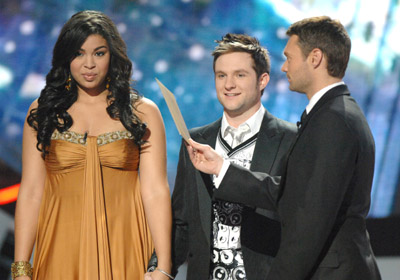 Ryan Seacrest, Jordin Sparks and Blake Lewis at event of American Idol: The Search for a Superstar (2002)